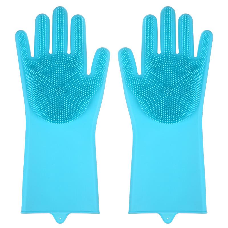 Silikon Spülhandschuhe Spülen und Wäsche Isoliert Küchenreinigung Haushaltshandschuhe Haustier-Badehandschuhe blue