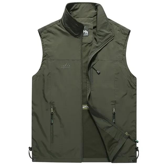 Frühling Sommer Männer Weste Herren Casual Lose Solide Dünne Weste Mäntel Outdoor Fotografie Angeln Wandern Fracht Weste Jacke M-6XL 6XL armee grüne