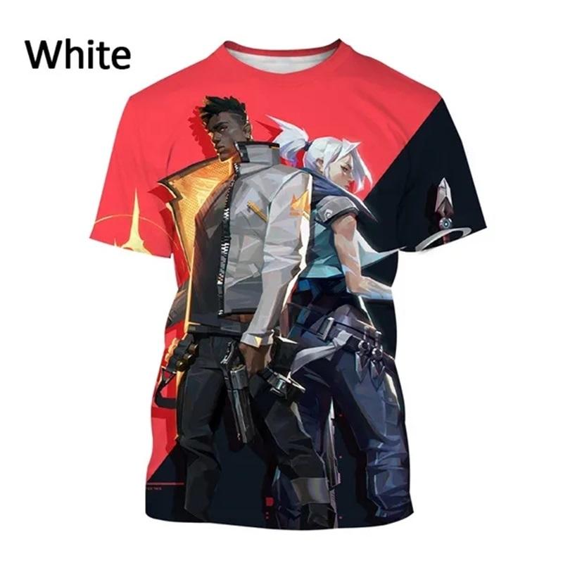 Beliebtes Spiel Valorant Muster Herren 3D-Druck Sommer Lässig Kurzarm T-Shirt 2XL weiß
