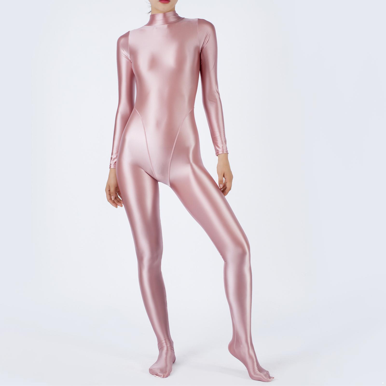 Damen Club Dance Show Kostüm Skinny Jumpsuit Ganzkörper-Bodysuit Bodystocking Rash Guard zum Tauchen Surfen Yoga Pole Dance XL rosa