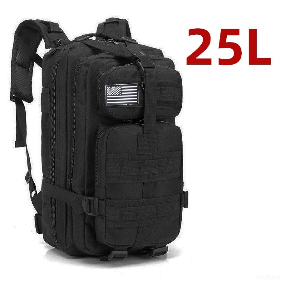 25L/50L 1000D Nylon Wasserdichte Trekking Angeln Jagd Tasche Rucksack Outdoor Militär Rucksäcke Taktische Sport Camping Wandern 25 Liters schwarz