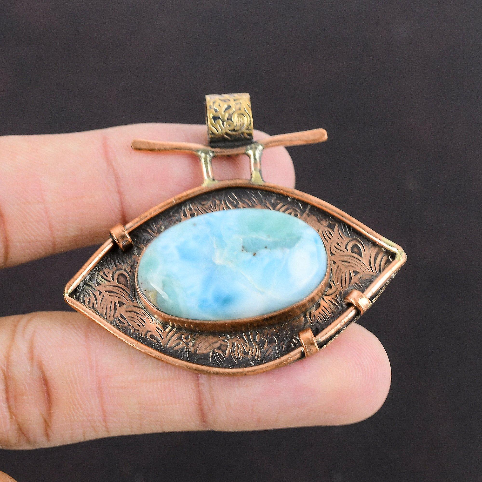 Larimar Anhänger Kupferanhänger Sehr hübscher Edelsteinanhänger Handgefertigter Anhänger Modeschmuck Geschenk für Mutter Einzigartiger Kupferschmuck für Geschenke