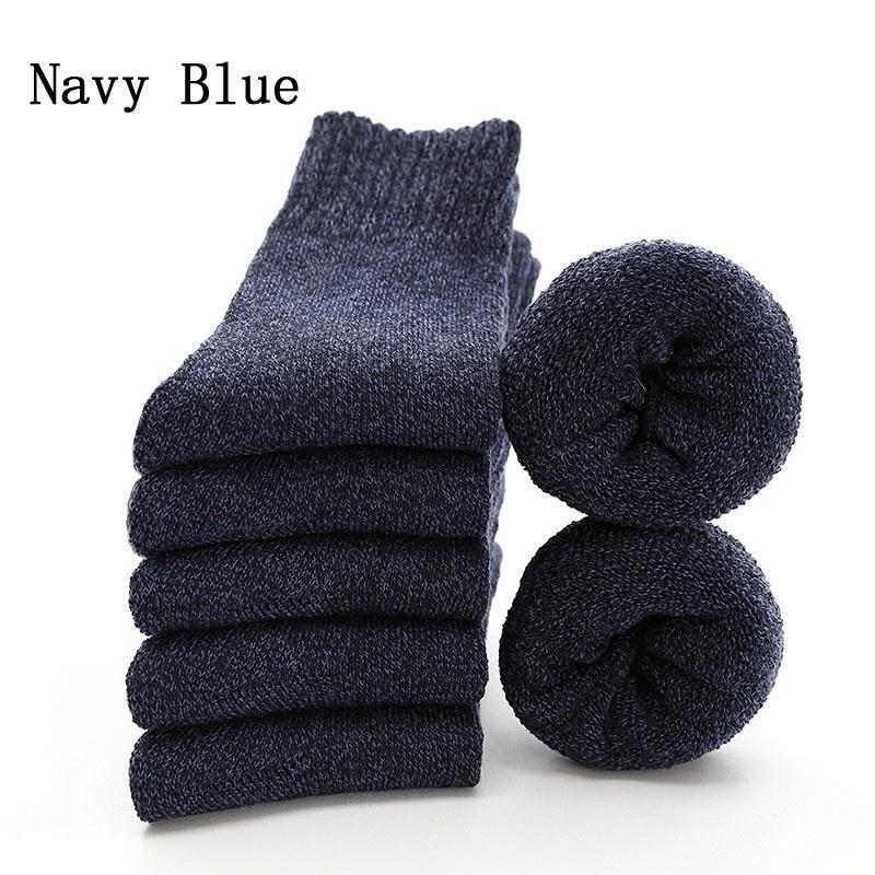 5 Paar superdicke Woll-Kaschmir-Socken halten warm, Merinowolle-Kaninchen-Socken, Herbst und Winter, lässige kältebeständige Socken für Männer und Frauen navy blau