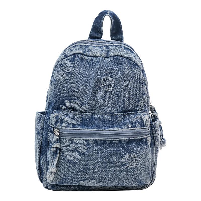 Großes Kapazitäts-Gänseblümchen-Rucksack Leichter Denim Retro-Rucksack blau
