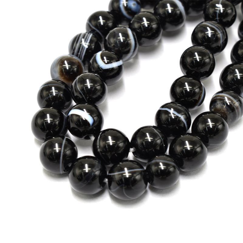 Schwarz gebänderte Onyx-Achat-Perlen, 4–12 mm, lose Edelsteine, Perlen für die Schmuckherstellung, Charm-Abstandsperlen, Zubehör zum Selbermachen Dia 4mm
