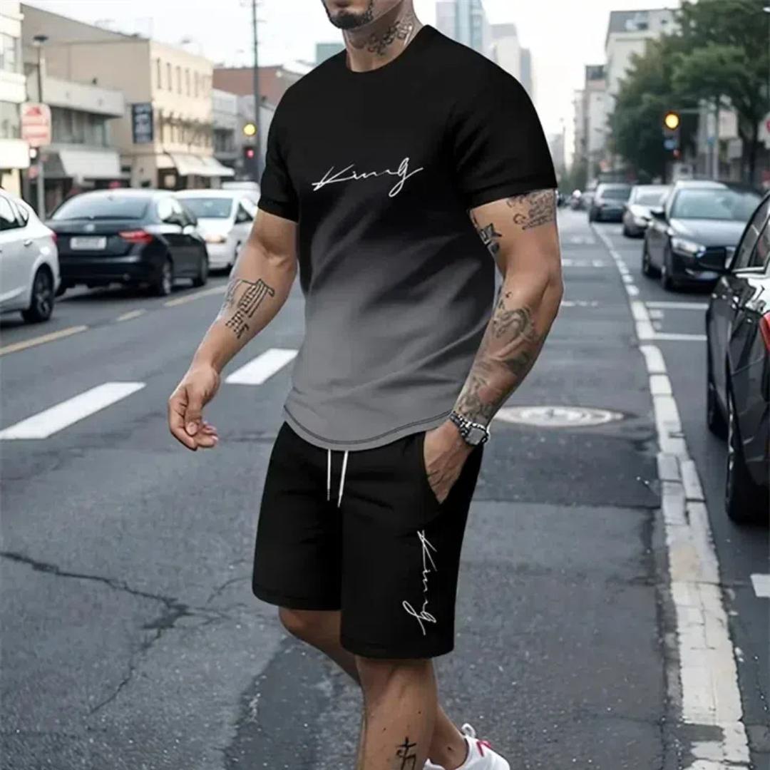 Summer Street Herrenanzug Sportbekleidung Übergroße Herrenkleidung 3D-Druck T-Shirt Shorts Einfache Herrenkleidung Modeanzug M