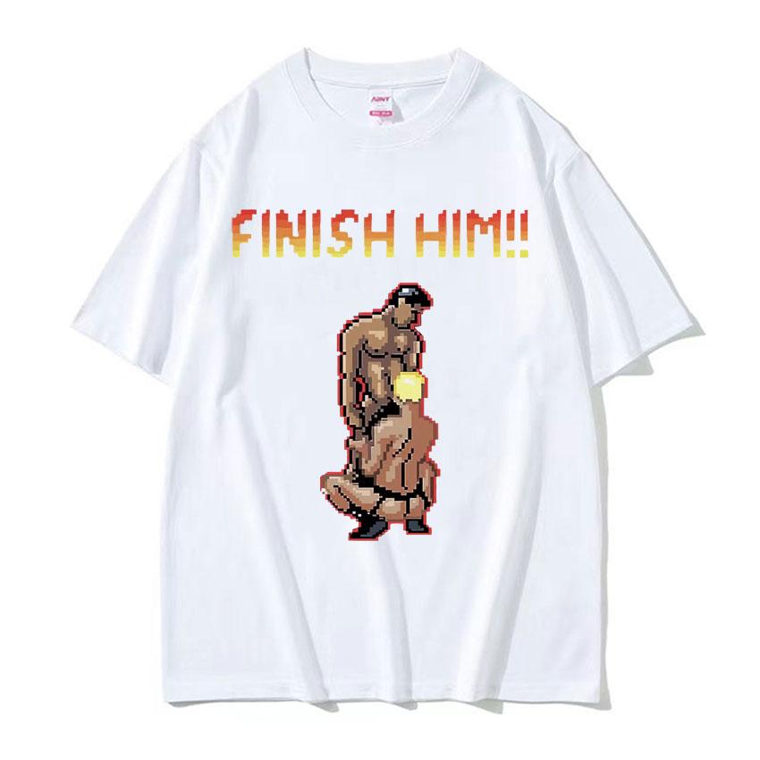 Finish Him Gayming 8bit Gay Print T-Shirt Herrenmode Gothic Kleidung Übergroßes T-Shirt Unisex Rundhalsausschnitt 100% Baumwoll-T-Shirt Tops 4XL white