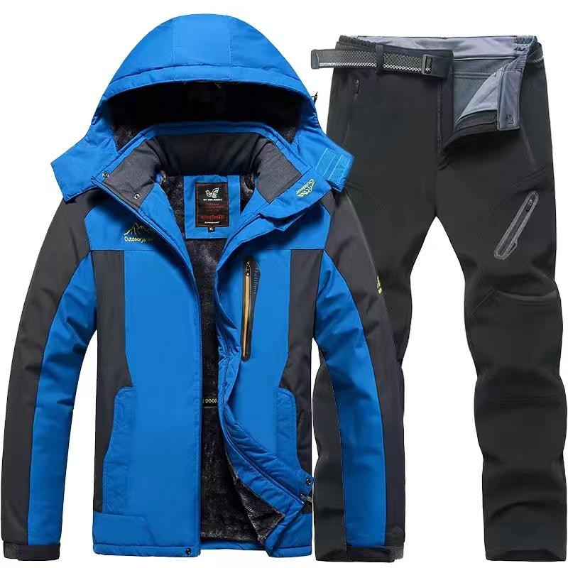 Herren Herbst und Winter Outdoor Bergsteigeranzüge Arbeitskleidung Anzüge Übergroße Anzüge Thermojacken + Thermohosen 2-teiliges Set L blau
