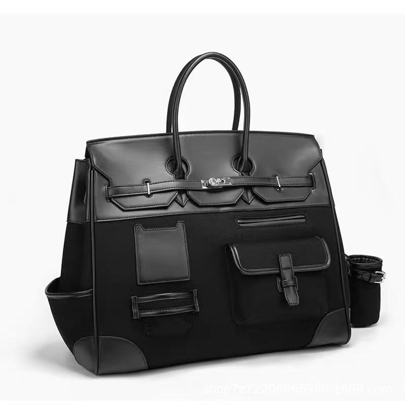 Direktvertrieb 40 Zoll Neue Platin-Tasche für Herren und Damen Personalisierte Schulter-Crossbody-Tasche Leinwand mit Leder-Spleißung Reisetasche Handtasche 40x22x35cm schwarz