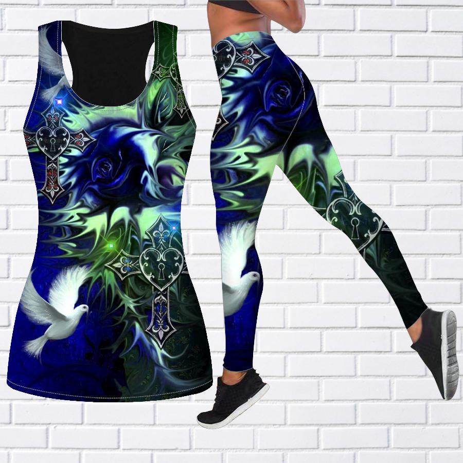 Yoga-Outfit mit Rosen-Tauben-Aufdruck für Damen, modische Workout-Leggings, Fitness, Sport, lässige Yoga-Hose XL blau