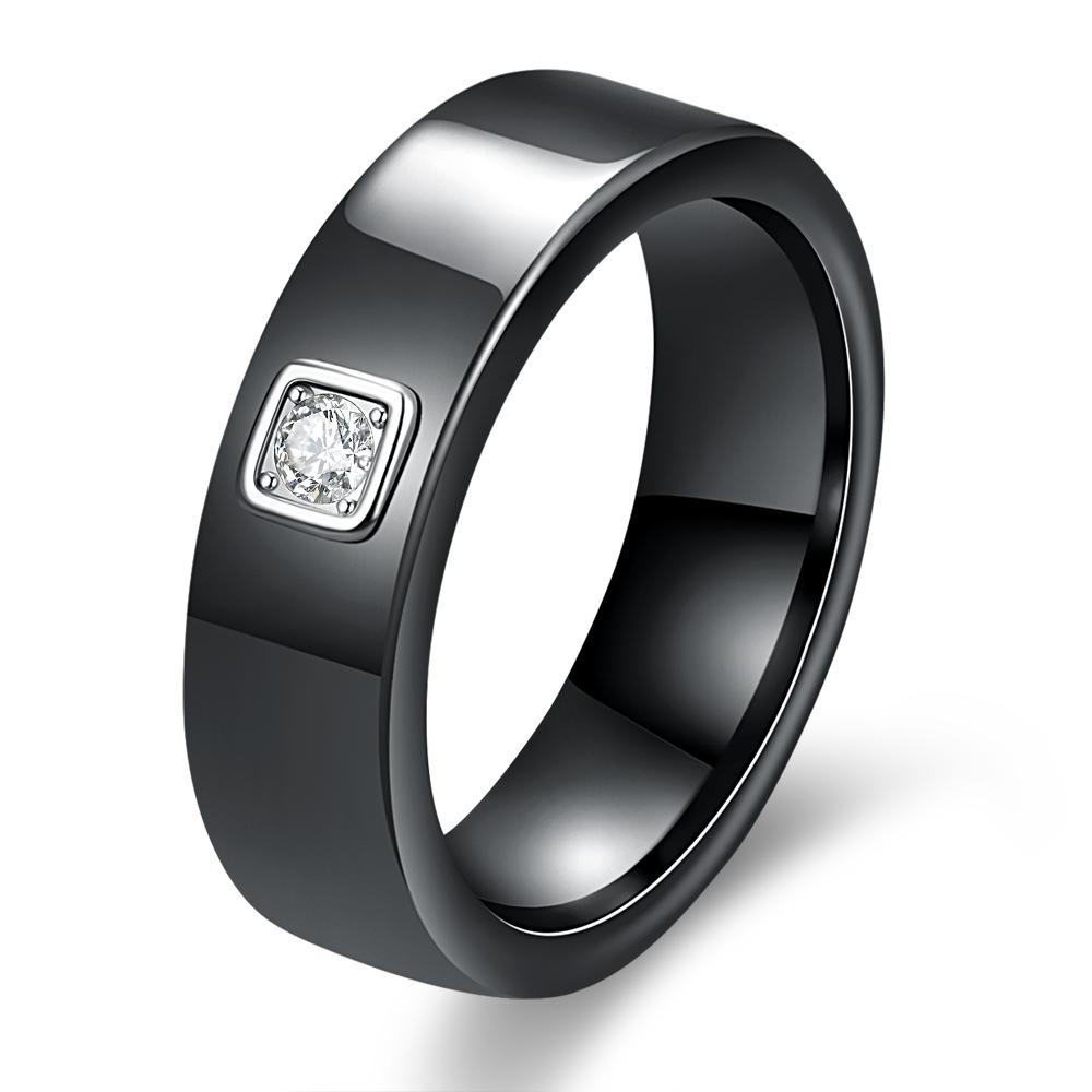 Exquisite 6mm Schwarz/Weiß Keramik Ringe Für Frauen Schillernden Cubic Zirkon Edelstahl, Verlobung, Hochzeit Ring Modeschmuck 9 schwarz