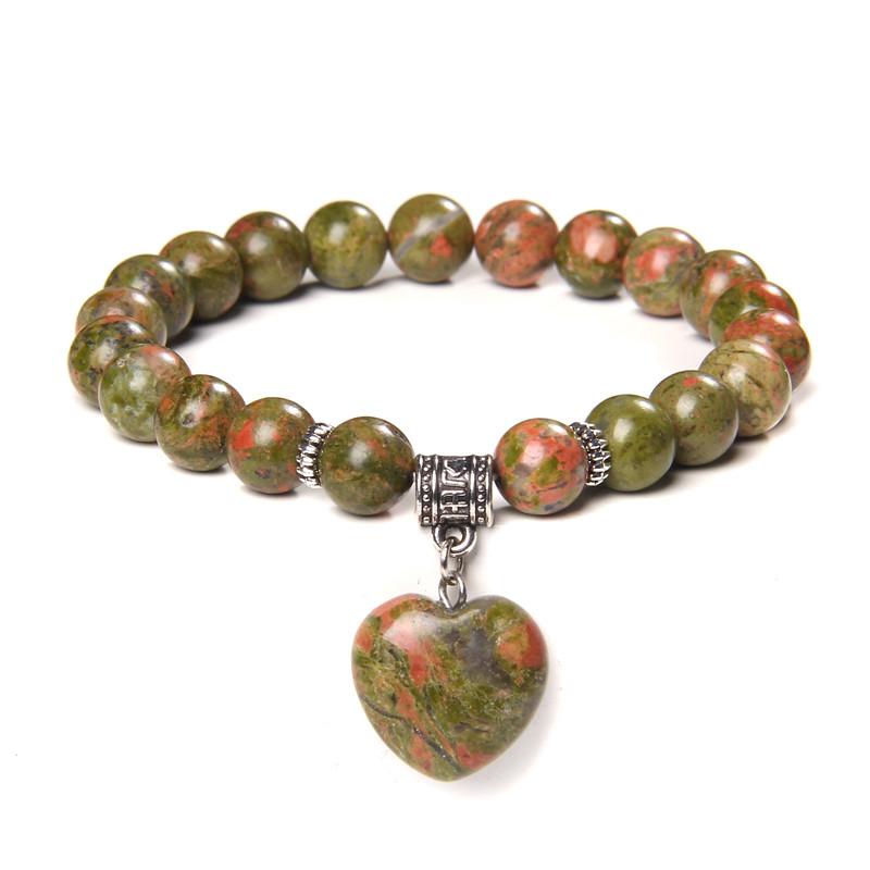 Naturstein Unakite Jaspers Perlen Armband Kristall Armband Herz Form Stein Anhänger Armband Passend Frauen Männer Liebe Schmuck brown