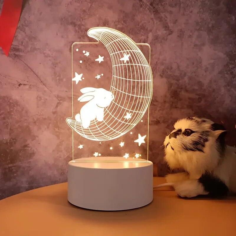 3D-Lampe, Acryl-LED-Nachtlichter, Bär, Dinosaurier, Kind, Nachtlicht, LED für Schlafzimmer, Dekoration, Weihnachtsdekoration, Hochzeit, Party, Gastgeschenke USB Warm Light dunkelrote