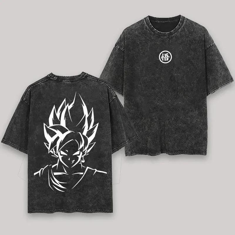 Anime Dragon Ball Cosplay Gewaschenes T-Shirt Baumwolle Kurzarm Locker Groß Lässig Sport Fitness T-Shirt Herren Harajuku Kleidung S blau