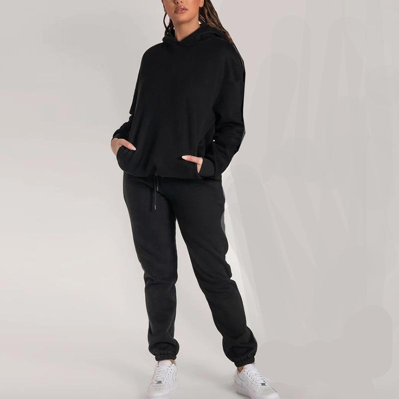 Männer Frauen Trainingsanzug Hoodies Casual Einfarbig Langarm Pullover + Hosen Anzug Fleece Mit Kapuze Sportswear Anzug Zwei Stück Sets 3XL