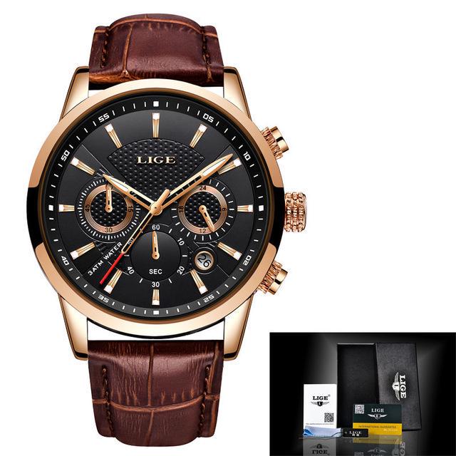 2022 LIGE Mode herren Uhren Top Brand Luxury Business Uhr Mann Sport Quarz Chronograph Wasserdichte Armbanduhr schwarz/gold