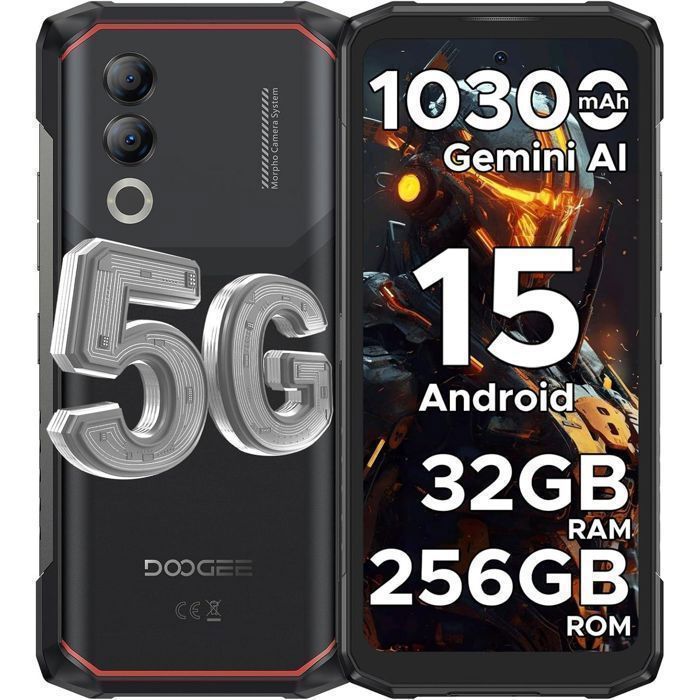 Robustes 5G Smartphone DOOGEE BLADE 20 Turbo 32GB+256GB/TF 2TB 6.6 10300mAh Unzerstörbares Mobiltelefon 50MP KI Dual-SIM/NFC Schwarz schwarz