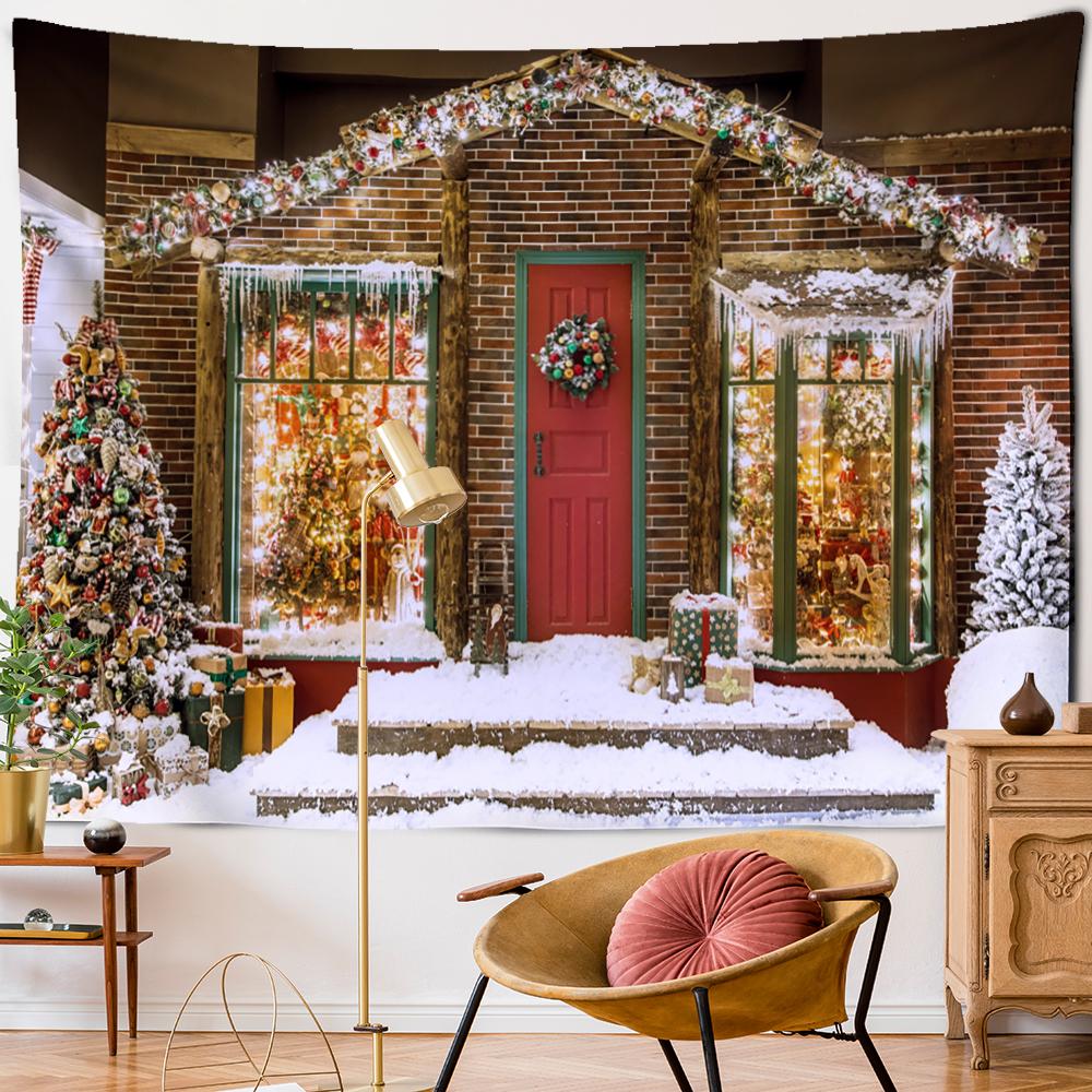 Weihnachtshütte Wandteppich Wandbehang Böhmische Weihnachtsgeschenke Psychedelische Hexerei Weihnachtsbaum Wohnzimmer Wohnkultur 230x180cm