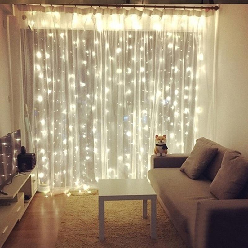 Vorhang LED Lichterketten Girlande Festival Weihnachtsdekoration USB-Fernbedienung Urlaub Hochzeit Lichterketten für Schlafzimmer Zuhause 3M(W)x3M(H) 300 LEDS weiß