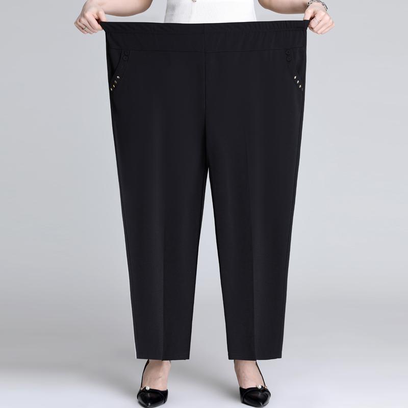 Frauen Sommer Hosen Neue Feste Elastische Hohe Taille Casual Hosen Mittleren Alters Mutter Hosen Lose Gerade Hosen 5XL schwarz