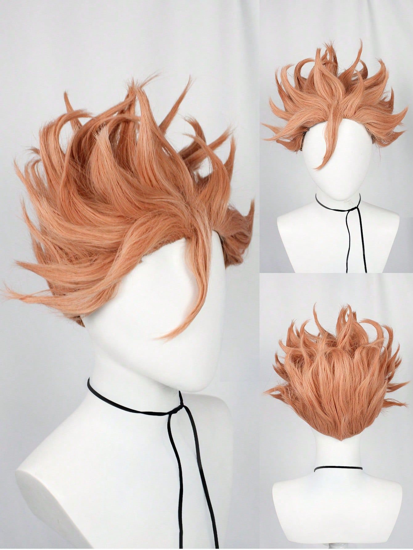 Synthetische Universelle Anime Cosplay Perücken, Hitzebeständige Perücken, Stachelige Gestufte Kurze Gerade Haarperücken für Party Halloween Perücke (as the picture,Orange-12inches) brown