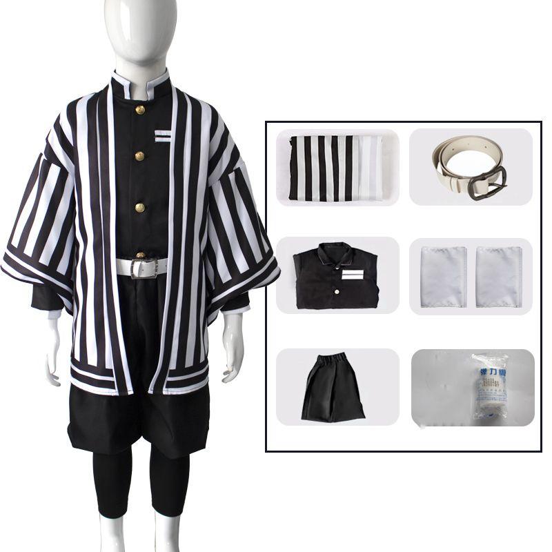 Machen Sie Ihre Kinder bereit für Karneval mit Demon Slayer Kimetsu No Yaiba Kamado Nezuko Kinder Cosplay Kimono Roben Iguro Obanai Suit,140cm