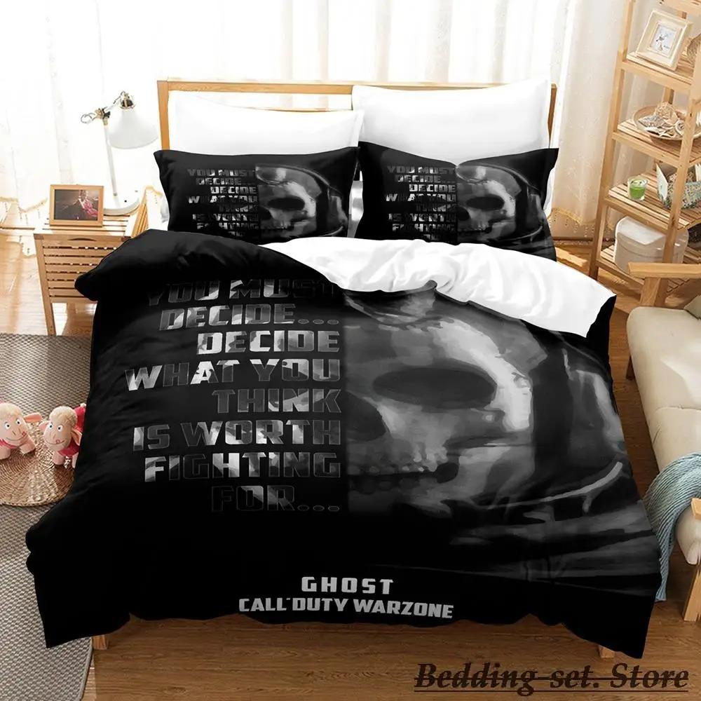Spiel Call of Duty Simon Ghost Riley Bettwäsche-Set Cartoon Anime Dreiteiliges Set Erwachsene Kinder Schlafzimmer Bettbezug-Sets 3D-Schießspiel AU Queen 210x210cm