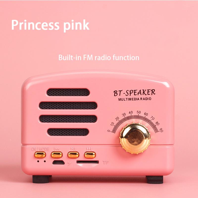 Tragbarer Retro-Bluetooth-Lautsprecher, Retro-Mini-tragbarer kabelloser Bluetooth-Lautsprecher, Radio, USB/TF-Karte, Musik-Player, Musikbox rosa