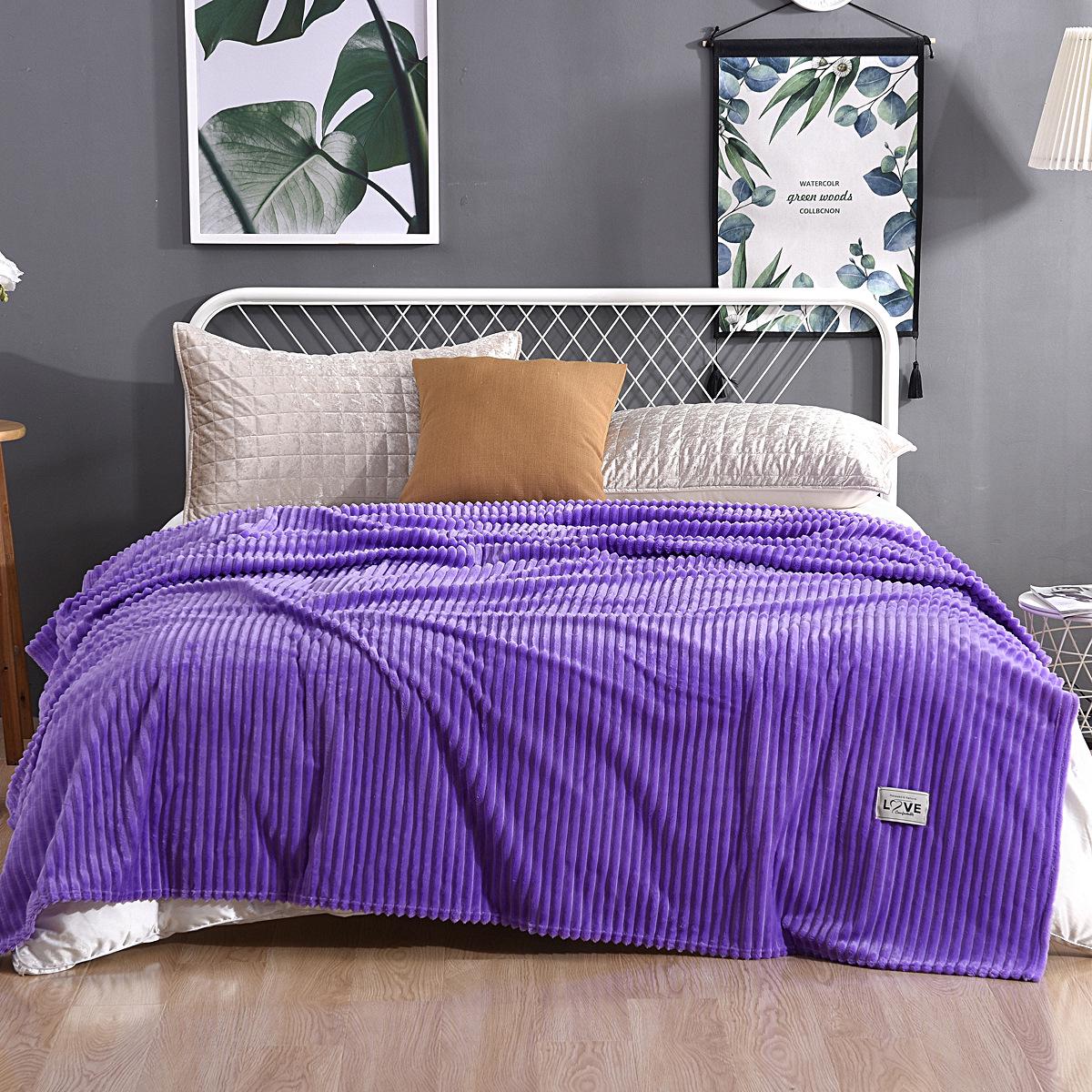 Fleece-Überwurfdecke, gestreift, superweich, Flanelldecke, solide, Winterbett, Sofabezug, Tagesdecke, Reisen 200*230cm violett