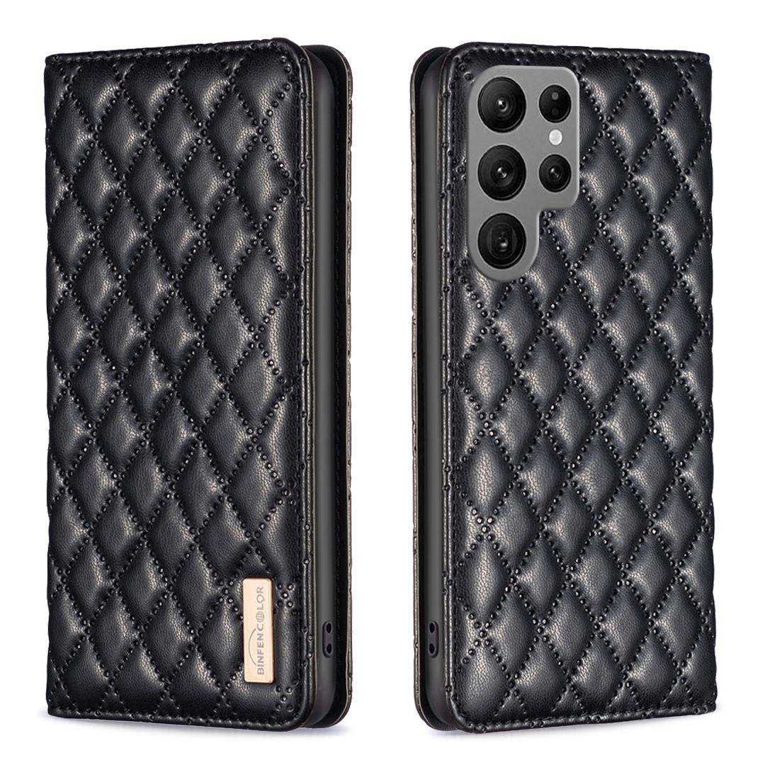 Luxus Diamant-Typ Gitter Marke Klassische Ledertasche für Samsung Galaxy A16 A06 A55 A35 A15 A05 S25 S24 S23 S22 S21 S20 Ultra Holster Flip Cover Samsung S21FE/S21 Lite schwarz