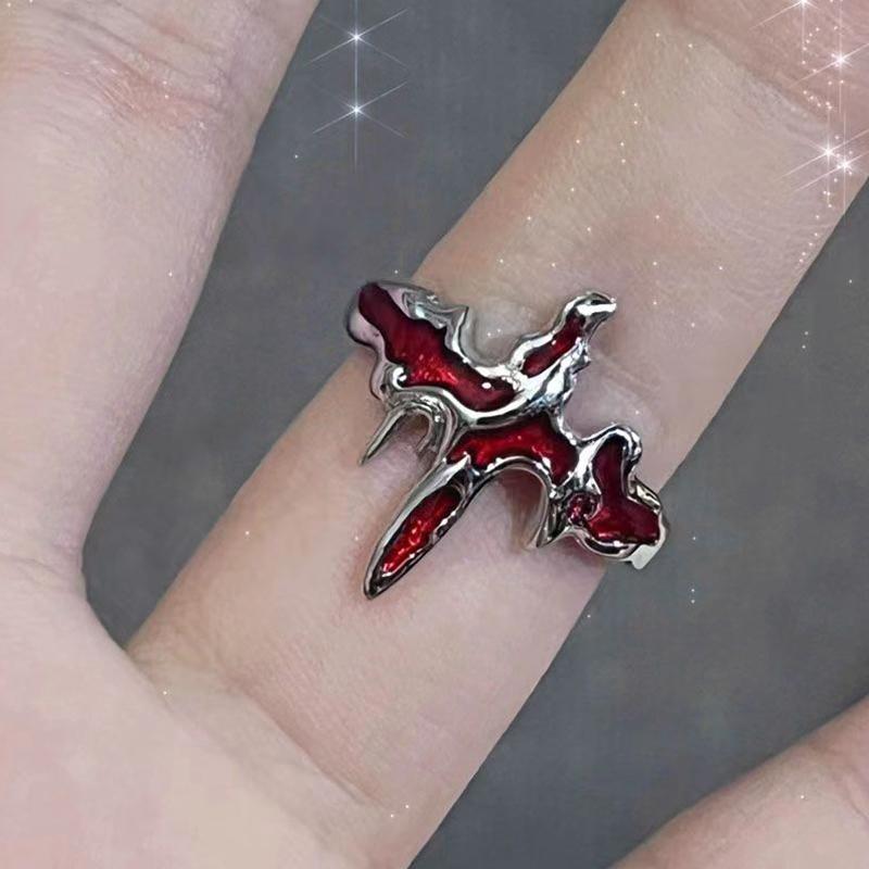 1PC Schmuck Halloween Schmuck Unregelmäßiger Schmetterling Ästhetischer Ring Gothic Verstellbare Öffnung Rote Ringe Unisex Punk Kreativ