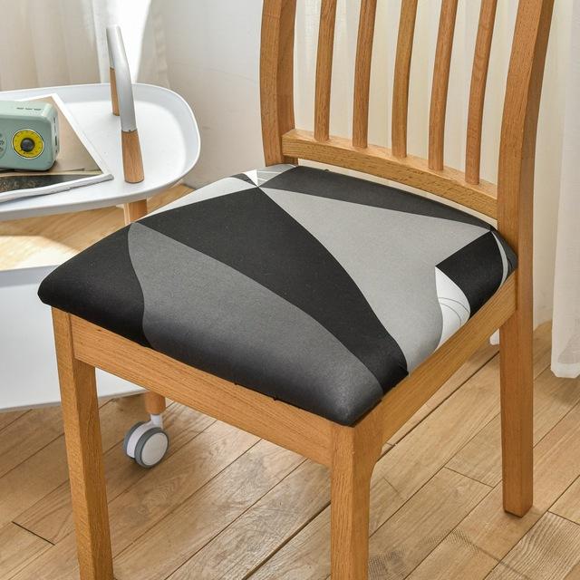 Bedruckter Stretch-Sitzkissenbezug mit Blumenmuster, elastische Stuhlhussen für Wohnzimmer, Büro, Esszimmer, Heimdekoration, abnehmbarer Bezug 1 piece black