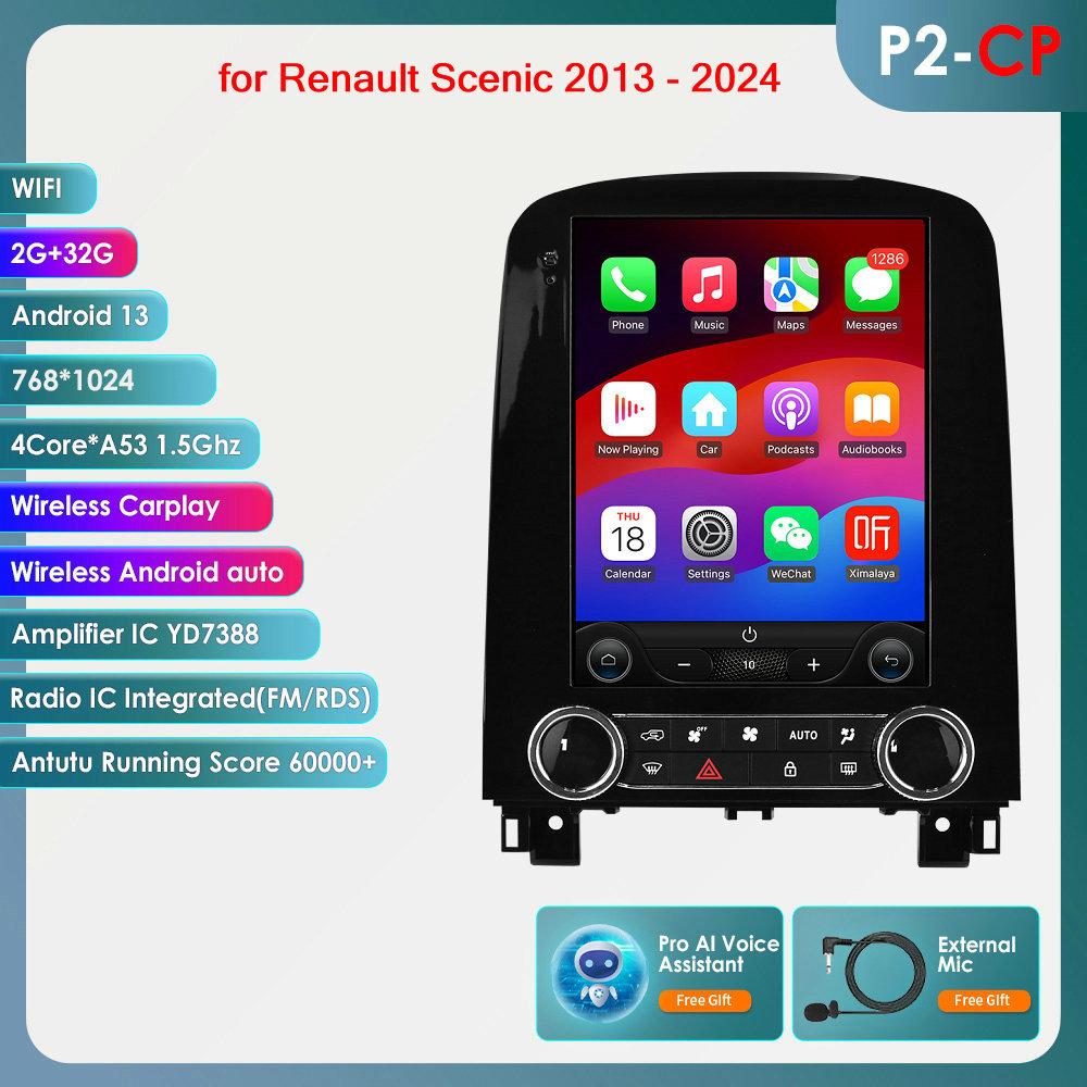 Hizpo 9,7 Zoll Tesla Style Carplay 4G 2Din Android Autoradio für Renault Scenic 2013 - 2024 Multimedia Video Player GPS DSP Autoradio Intelligenter Bildschirm P2CP 4Core 2G 32G AI