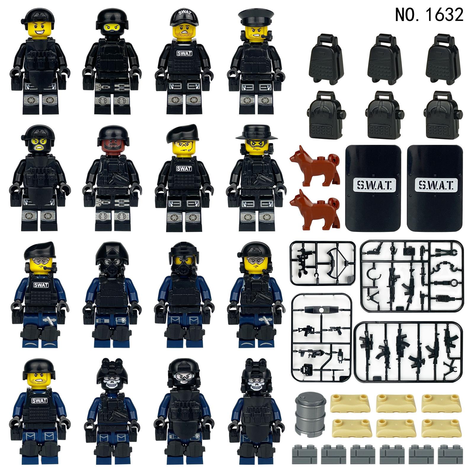 16 stücke Blau Spezielle Polizei Schwarz Anti-terror-Militär kinder Bausteine black