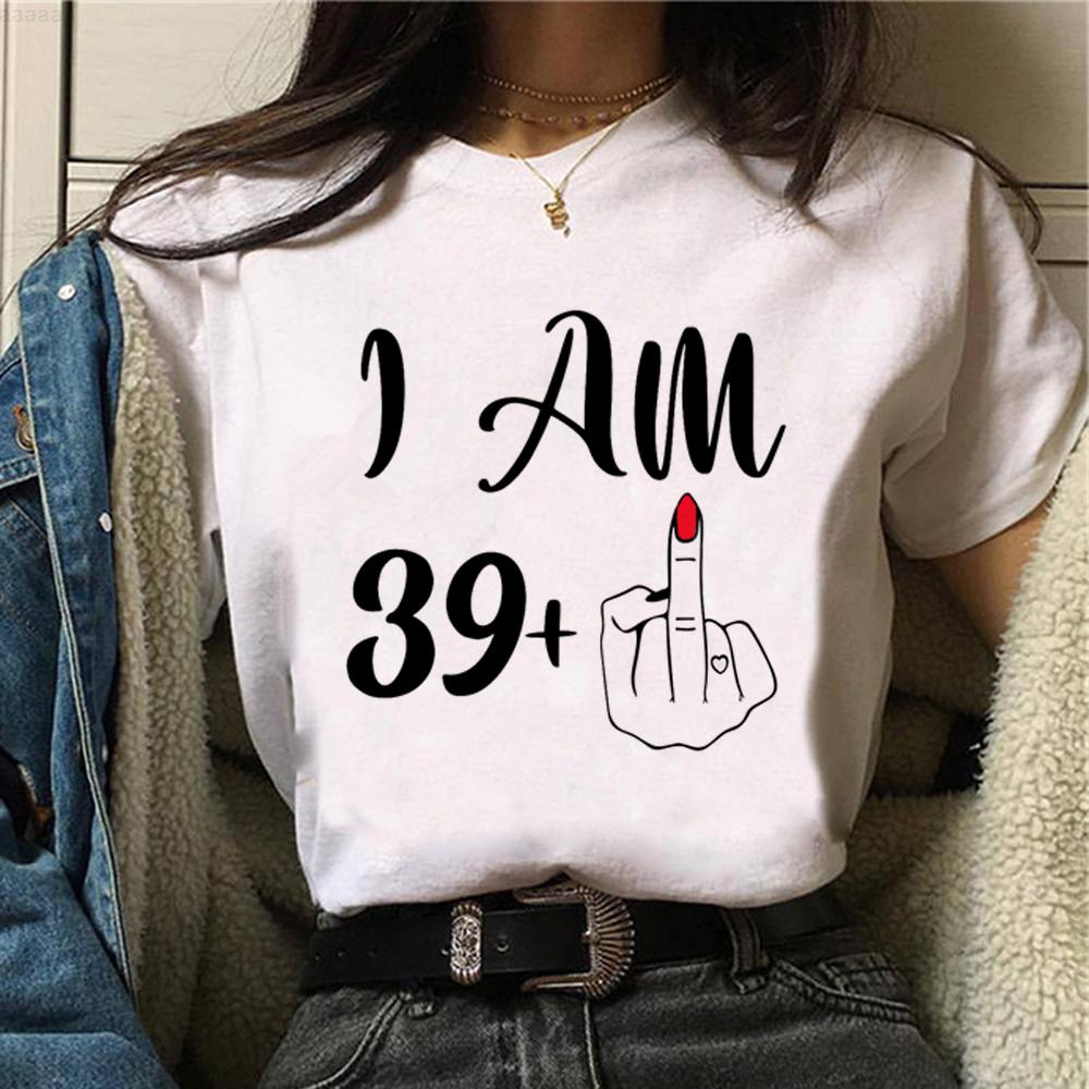 40 Ans 40. Jahre Geburtstag Gedruckt frauen T-shirts Streetwear Lustige T Mädchen Sommer Kurzarm Harajuku Weibliche Kleidung T-shirt M