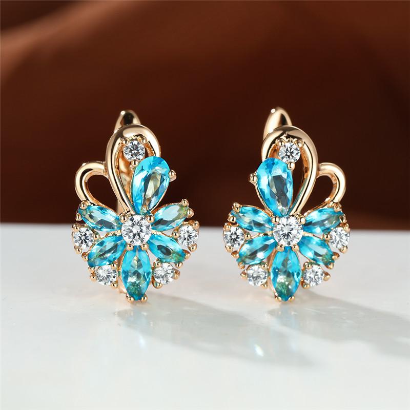 1 Paar Ohrringe mit Wassertropfenschliff, Blau, Rosa, Lila, Aqua-Stein, Blütenblätter, Blumen-Ohrringe, Blumen-Stil, Ohrclips, Schmetterlings-Ohrhänger meergrün