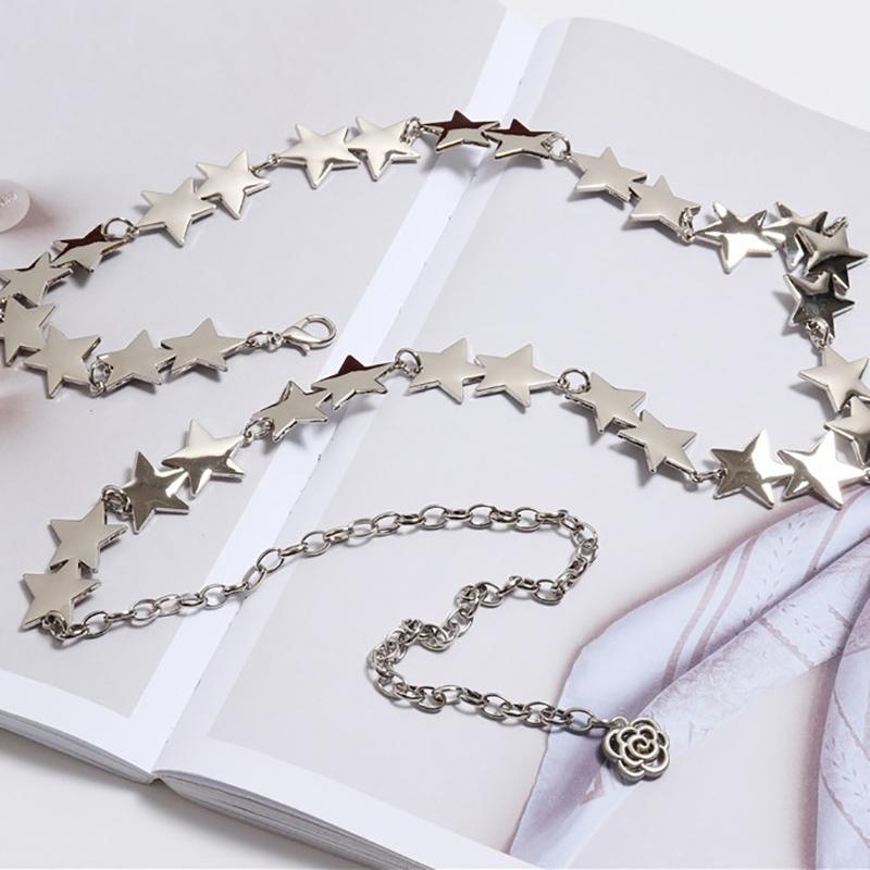 Vintage Frauen Taille Gürtel Weibliche Metall Stern Pentagramm Kette Gürtel Quaste Taille Kette Gürtel Frauen Dekorative Körper Schmuck silber