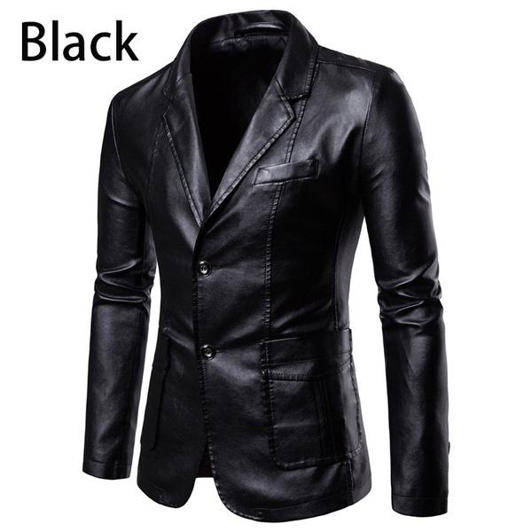 Herbst und Winter Herren Leder PU Motorrad Herren Slim Lederjacke Hübsche Manteljacke 6XL schwarz