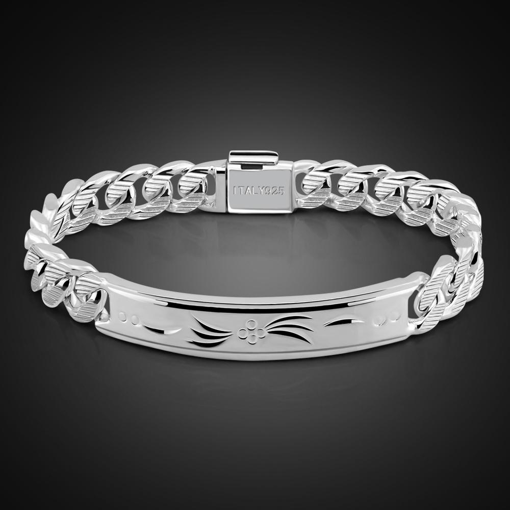 Mode 925 Sterling Silber Armband Für Männer Männlich Cool Rock Punk Stil Armband 100 % Solide Silber 10 Mm 20 cm Armband Schmuck 18cm gray