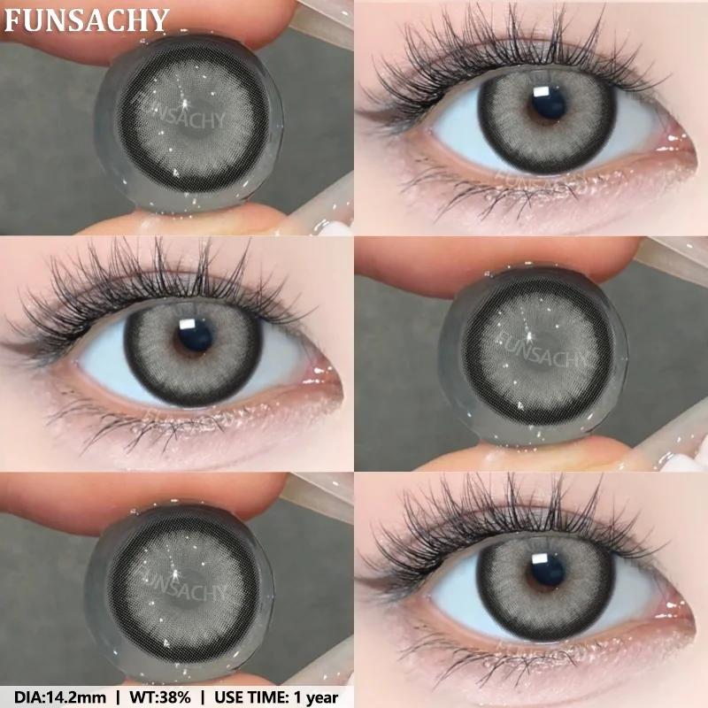 FUNSACHY 1 Paar Große Augen Farbige Kontaktlinsen Mode Kosmetik Jahreslinsen Augen Make-up Softlinsen Natürliche Farbe Augenlinse Braun Graue Linse