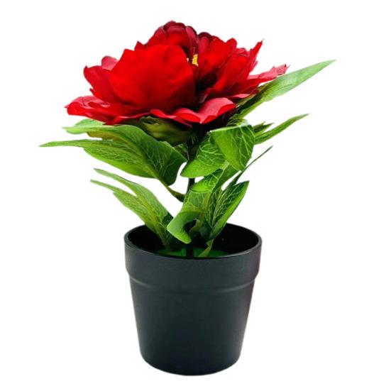 Künstliche Pfingstrose im Topf, für Zuhause, Büro, Wohnzimmer, Tischdekoration, Hochzeit, Kunstblumen, Pflanzen, Bonsai, für drinnen und draußen, Schreibtisch-Dekoration rot
