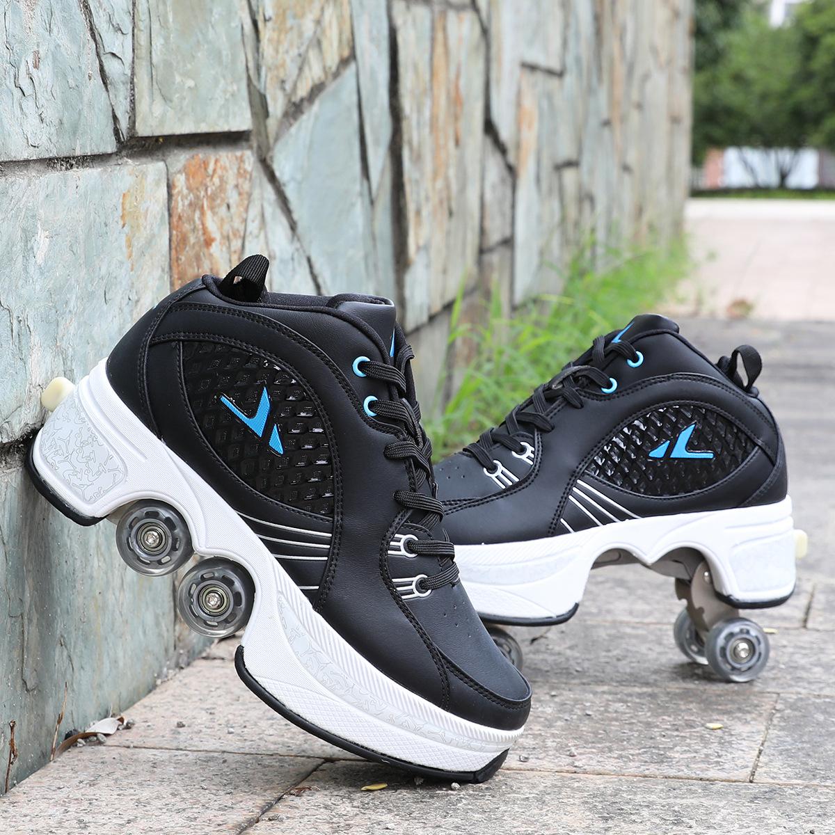 Rollen-Sneaker mit Doppelrädern, für Jungen und Mädchen, Rollschuhe, Rollschuhe, Verformungsschuhe, Rollschuhschuhe 36 schwarz