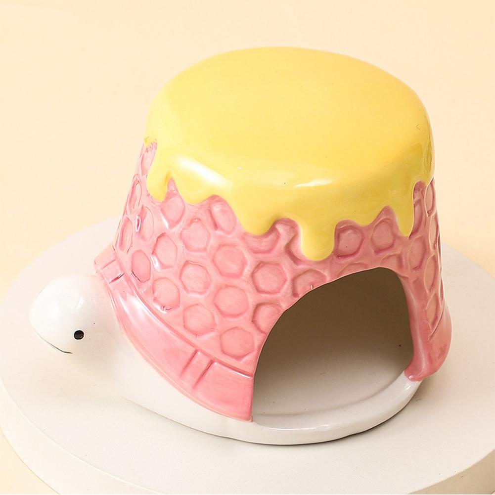 Keramik Hamsterhaus für Kleintiere Outdoor Pilzhöhle Kleintierfutter für Zuhause Hamsterhaltung Geschenke Turtle Cake Pink
