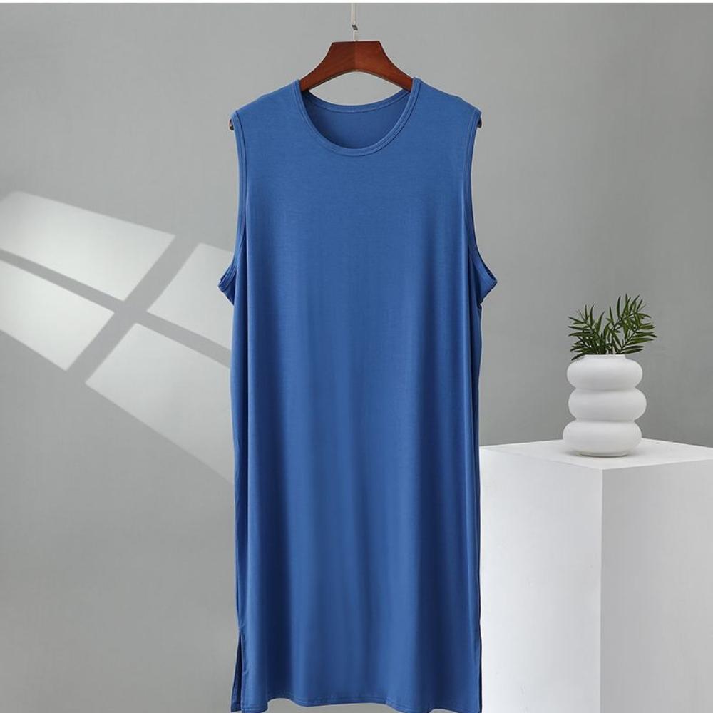 Langes Herren-Hemdkleid, Kniehohe Tunika in Übergröße für Herren, Übergroßes Modal-Hemdkleid, Loungewear für große Männer, Streetwear-Kleid für Herren XL(50-65 kg) mittlere blaue