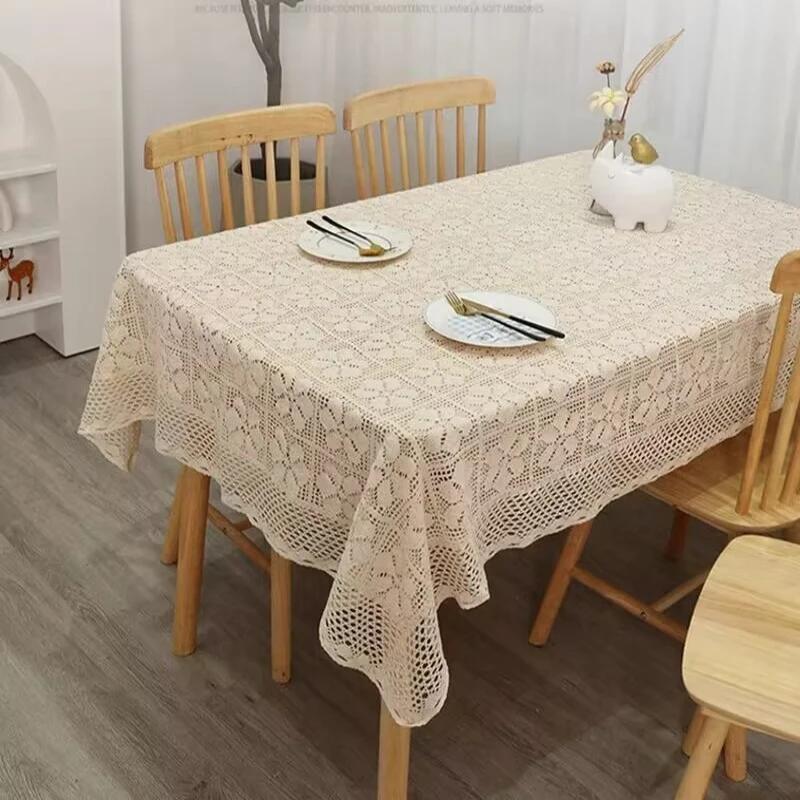 Off-White Tischdecke Gardenia ausgehöhlt gestrickt große Tischdecke Spitze Baumwolle Hanf Runde Tischdecke Hintergrund Dekor Tuch 60x60cm 1pcs