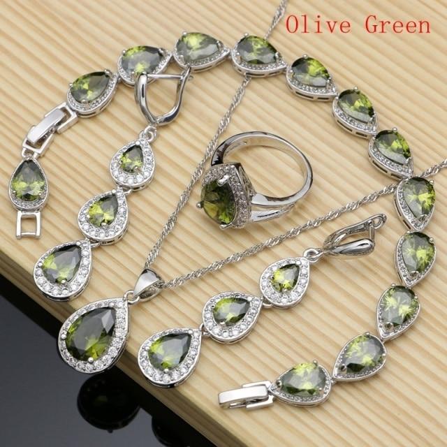 925 Sterling Silber Schmuck Weiß Cz Blau Zirkon Schmuck Sets Für Frauen Ohrringe/Anhänger/Halskette/Ringe/Armband 6.5