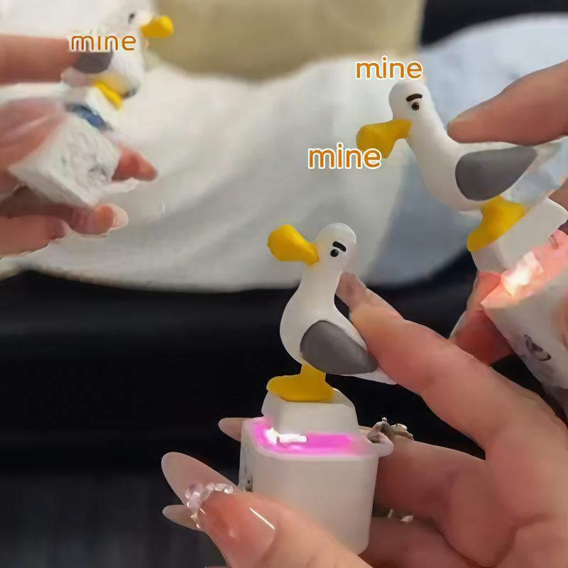 Möwen-Minen-Knopf Schlüsselanhänger Tragbares Fidget Clicker Spielzeug mit LED-Sound Mini-Stressabbau für Kinder Erwachsene Geschenk Battery