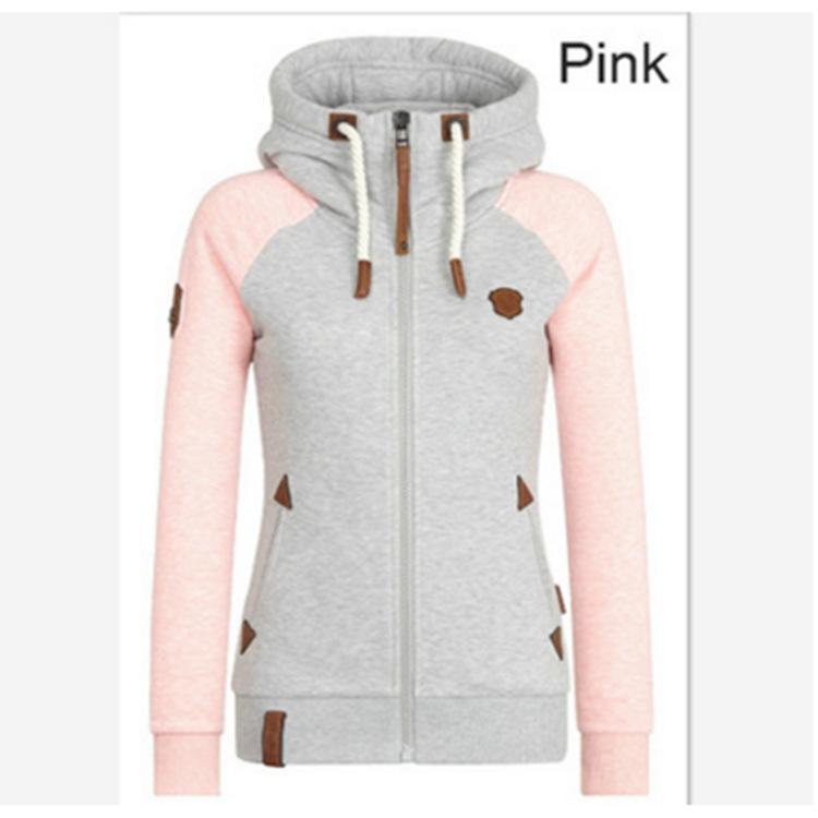 Damen Casual Hoodies Jacke Reißverschluss Mischfarben Damen Mäntel Tops Casual Sweatshirt Hoodies Große Größe Damen Kleidung XL rosa