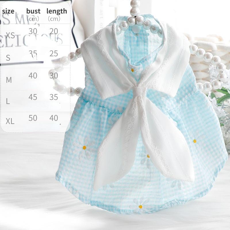 Hund Karo Gänseblümchen Rock Kleidung Frühling und Sommer Dünn Katze Prinzessin Rock Kaninchenkragen Druck Kleiner Hund Teddy Haustier Hund Kleidung XL gray