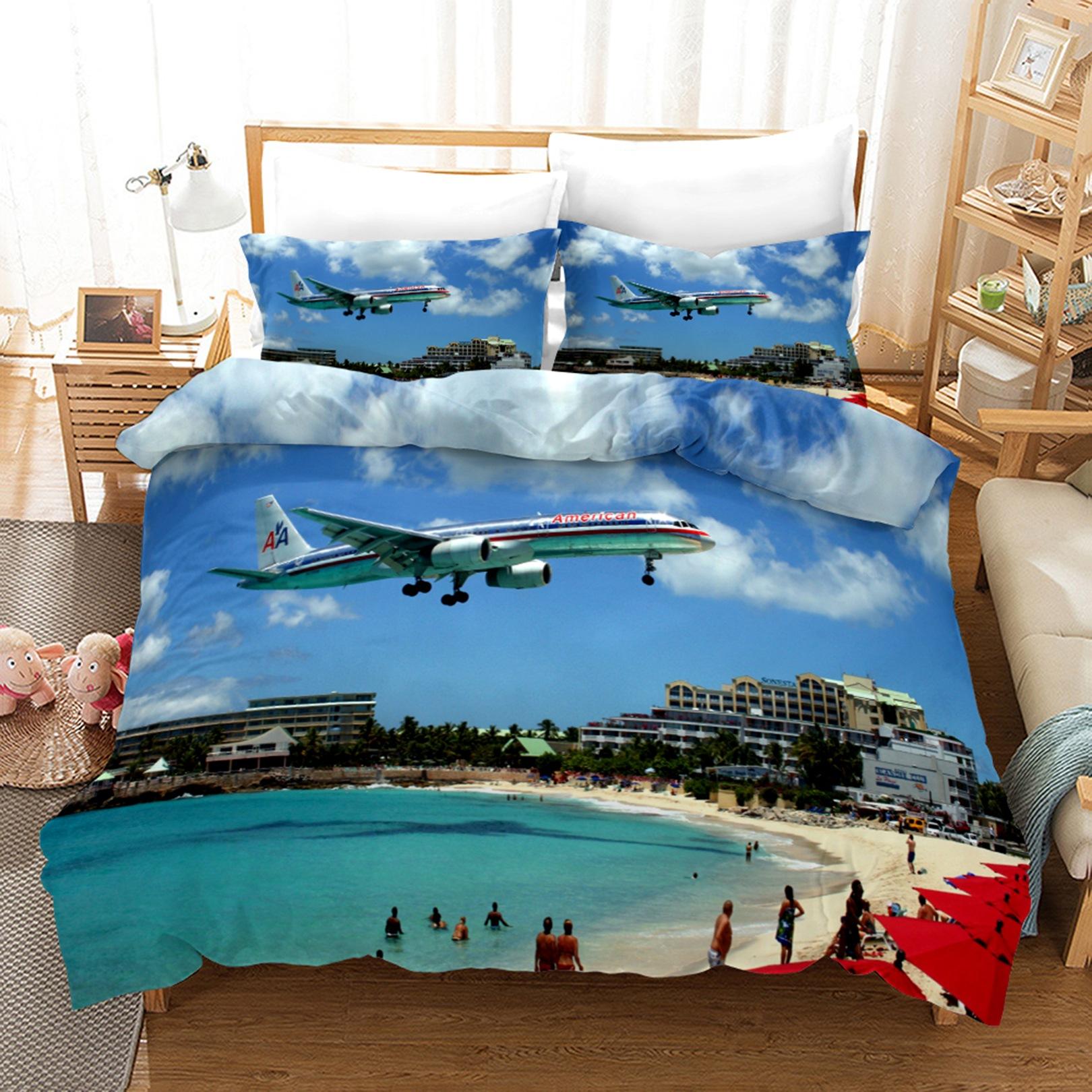 3D-Flugzeug-Bettwäsche-Set, Transport-Steppdecke und Kissenbezug, 2/3 Stück, AU180 x 210, Einzel-/Doppelbett, Weihnachtsgeschenk, Jungenzimmer, weiche Heimtextilien US King 228x264cm